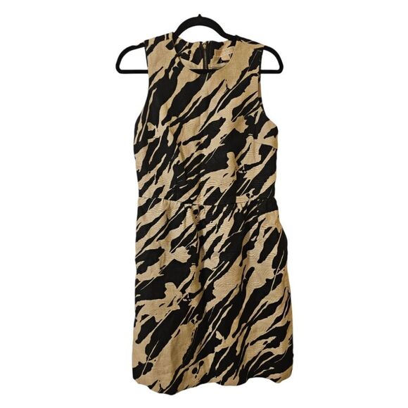 MICHAEL KORS Abstract Natural/Black Linen Dress - Size 4 - Picture 1 of 12
